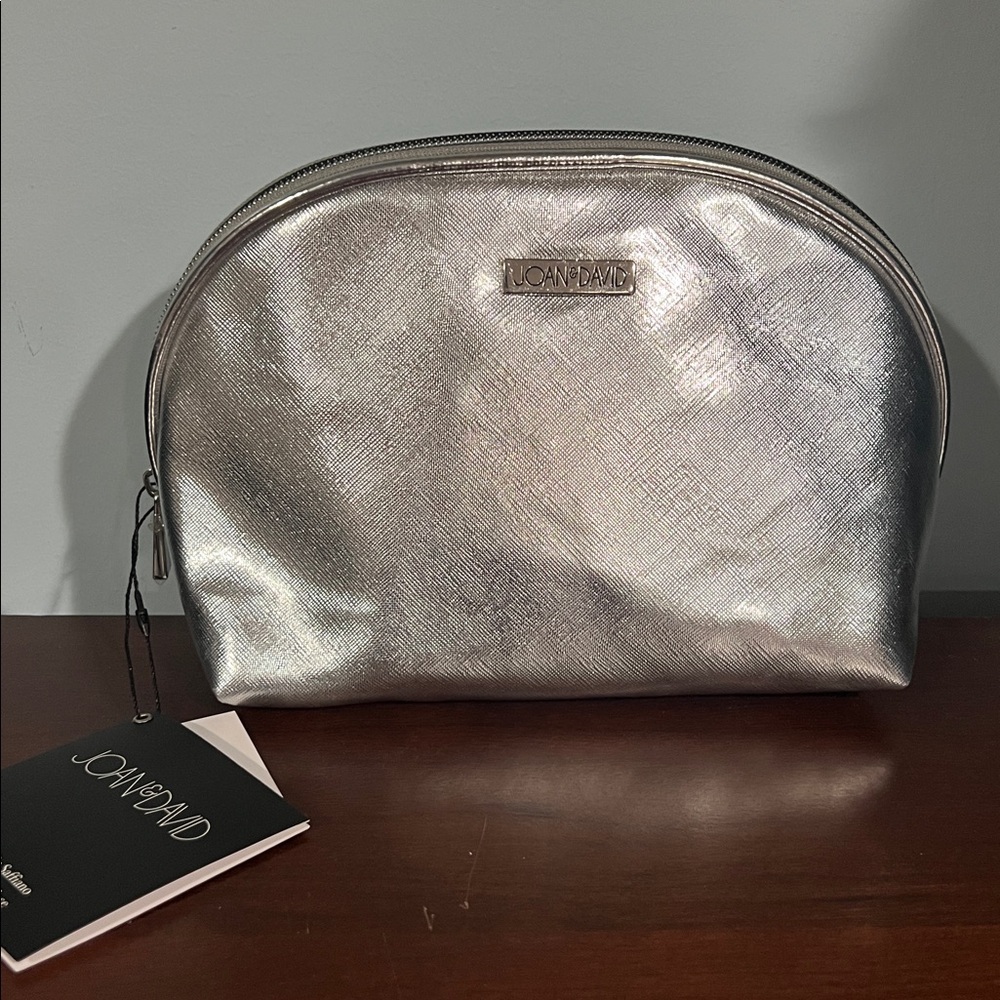 Joan & David Metallic Silver Cosmetic Bag